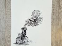 SOLD "Dreaming Violinist" by April Alayne ORIGINAL INK DRAWING